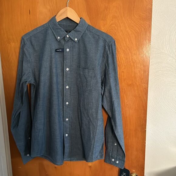 Poplin Dress Shirt Mens Small Blue Lightweight - Picture 1 of 2